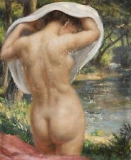 19th CENTURY FRENCH IMPRESSIONIST OIL CANVAS - INDISTINCTLY SIGNED - NUDE BATHER for sale  Shipping to South Africa