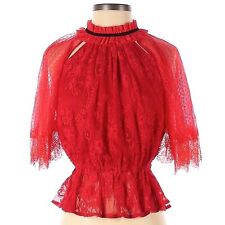 Three Floor Red Coral Bells Lace Mock Neck Top US 4 for sale  Shipping to South Africa