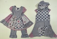 Naartjie Girls Cotton Blend Purple Printed Dress Legging Hooded Tunic 3Pc Set 5, used for sale  Shipping to South Africa