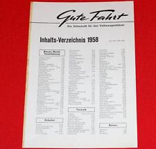 VW Käfer 1958 "Gute Fahrt" Zeitung > Jahresverzeichnis - beetle bus Karmann Ghia, usado comprar usado  Enviando para Brazil