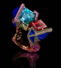 Art Deco CZ Ring 925 Silver Lab Grown Ruby Sapphire High End Women Jewelry New for sale  Shipping to South Africa