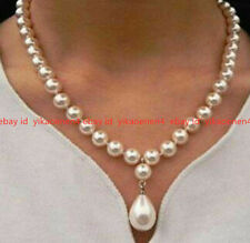 Natural 8mm Round South Sea Shell Pearl 12x16mm Drop Pendant Necklace 18 Inch for sale  Shipping to South Africa