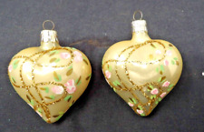 2 Vintage Heart Shaped Blown Glass Christmas Ornaments - Czech Republic 2 3/4", used for sale  Shipping to South Africa
