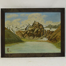 1956 Stary obraz olejny krajobraz, jezioro alpejskie w górach 74x57 cm na sprzedaż  PL