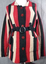 Abrigo suéter de ganchillo a rayas negro rojo beige con telas murti talla grande segunda mano  Embacar hacia Argentina