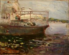  Pintura a óleo ucraniana impressionismo barco de amarração fluvial lótus paisagem marítima  comprar usado  Enviando para Brazil