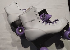 Patins femininos brancos tamanho 10 rodas roxas EUA Skate Gear comprar usado  Enviando para Brazil