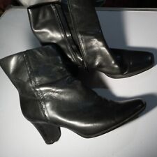 a.n.a Ankle Bootie Black LEATHER Zip Up Heel Women's Size 8 M  sq.toe VGUC for sale  Escanaba