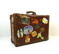 VERY RARE ANTIQUE GERMAN ART DECO LEATHER TRAVELING SUITCASE WITH OLD STCIKERS  for sale  Shipping to South Africa