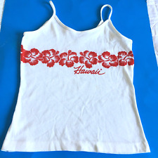Usado, Década de 1980, Hawaii Crazy Shirts, Woman's Top, Camisole, L, WHT W/Red Print W/Flowers. comprar usado  Enviando para Brazil