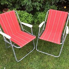 Vintage Striped Deck Chairs x2 Retro Camping Chair Pair 1970's VW Camper Caravan, used for sale  Shipping to South Africa