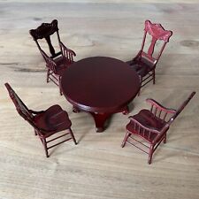 Vintage Miniature Dollhouse BESPAQ Round Wooden Dining Table & Four Chairs 1:12, used for sale  Shipping to South Africa