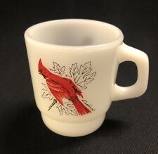 Vintage Anchor Hocking Fire King Milk Glass Cardinal & Oriole Birds Coffee Mug for sale  Shipping to South Africa
