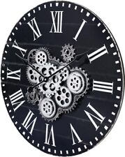 Used, 23" Wooden Wall Clock Real Moving Gears Vintage Industrial - Black for sale  Shipping to South Africa