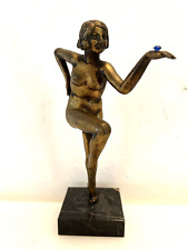 Bonito Bronce Antiguo,Arte Deco ,Elegante Bailarina Sobre Cuna Mármol,Patinado, usado segunda mano  Embacar hacia Argentina