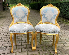 Elegance Pair of 1950s French Louis XVI Side Chairs in Beech and Damask for sale  Shipping to South Africa
