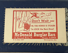 Birmingham Alabama Vintage Postcard McDonald Burglar Bars Advertising Postcard for sale  Shipping to South Africa