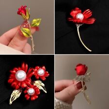 Usado, Broche de moda rojo rosa flor perla cristal alfiler corsé ramo mujeres joyería segunda mano  Embacar hacia Argentina