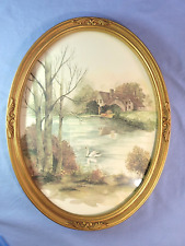 Impressão Emoldurada De FRANK MASSA Pintura Lake Cottage Swan Trees Vintage 1980's comprar usado  Enviando para Brazil