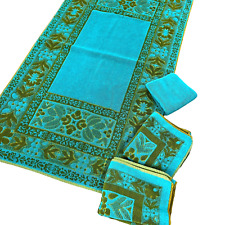 Conjunto de toalhas de banho esculpidas vintage Stevens Utica coleção de belas artes azul-petróleo verde comprar usado  Enviando para Brazil
