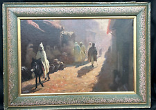 1930's NORTH AFRICAN / POLISH OIL PAINTING OF FIGURES AND HORSE Signed. "STYKA", used for sale  Shipping to South Africa