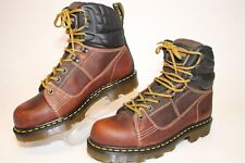 Dr. Martens Industrial Mens 9 Womens 10 Brown Leather Padded Collar Work Boots for sale  Shipping to South Africa