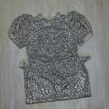 H&M Silver Champagne Puff Sleeve Sequin Glamorous Party Festive Midi Dress Large, used for sale  Shipping to South Africa