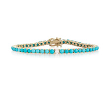 7.00Ct Round Blue Turquoise & Diamond Tennis 7" Bracelet in 14K Yellow Gold Over for sale  Shipping to South Africa