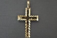 Colgante con dije cruzado de oro amarillo liso de 1" corte diamante para hombre y mujer de 14 K. segunda mano  Embacar hacia Argentina