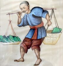 Antiguidade Pintura Chinesa Papel medular das Fazendeiro carregando Legumes comprar usado  Enviando para Brazil