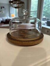 Vintage Solid Oak Wood Cheese Keeper Server Heavy Glass Dome Cover Kitchen for sale  Shipping to South Africa