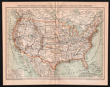 AMÉRICA DEL NORTE. MAPA POLÍTICO DE ESTADOS UNIDOS DE AMÉRICA. Mapa antiguo circa 1880 segunda mano  Embacar hacia Argentina