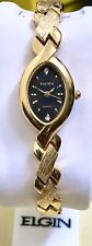 Relógio feminino de luxo vintage Elgin tom dourado estilo X pulseira com rosto preto , usado comprar usado  Enviando para Brazil