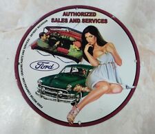 Used, OLD 1940 RARE FORD AUTHORIZED SALES & SERVICES PIN UP GARAGE BAR PORCELAIN SIGN for sale  Shipping to Canada