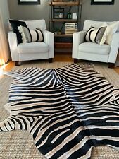 Zebra Cowhide Rug Average Size: 7' X 7' Genuine Zebra Print Brown Inner Stripes, used for sale  Shipping to South Africa