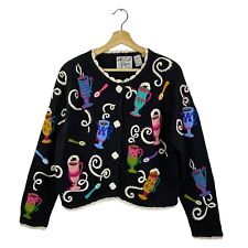 VTG Michael Cafe Coffee/Tea Sugar Cardigan Sweater 90s Y2K Colorful Pop Art L for sale  Shipping to South Africa