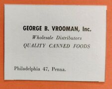 1953 George B. Vrooman anuncio de distribuidores mayoristas Filadelfia, Pensilvania segunda mano  Embacar hacia Argentina