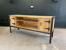 20thC Steel Framed Stripped Pine Workbench. Industrial Console Table. for sale  Shipping to South Africa