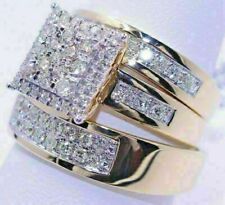 Conjunto de anel de casamento 3,00 ct diamante criado em laboratório banhado a ouro amarelo 14K Trio His Her comprar usado  Enviando para Brazil