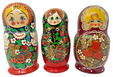 Vintage Trio of Strawberry Sisters Matryoshka 17 Piece Nesting Dolls for sale  Shipping to South Africa