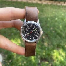 Timex J Crew Timex Field relógio militar masculino tom prata couro marrom vintage comprar usado  Enviando para Brazil