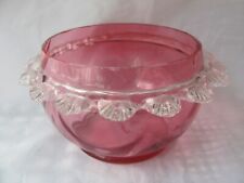 Victorian Fluted Cranberry Glass Bowl With Clear Shell Frill Polished Pontil for sale  Shipping to South Africa