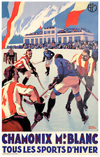 Póster PLM original, Broders, Chamonix Mont Blanc, esquí, hockey, Art Deco 1930 segunda mano  Embacar hacia Argentina