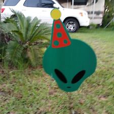 Green corrugated plastic BIRTHDAY ALIEN yard sign 26 in high by 16 in wide, used for sale  Shipping to South Africa