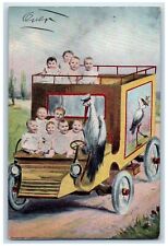 Usado, Cartão postal antigo fantasia surreal bebês caminhão entrega carro c1910's cegonha dirigindo comprar usado  Enviando para Brazil