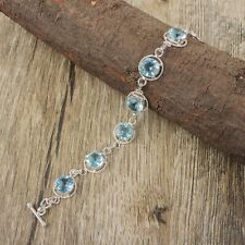 Natural Sky Blue Topaz Gemstone 925 Sterling Silver Chain Bracelet For Girls for sale  Shipping to South Africa