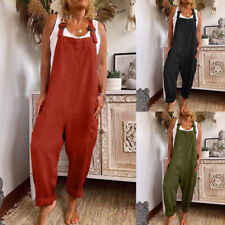 Women Cotton Linen Strappy Jumpsuit Dungaree Casual Loose Pockets Overalls Pants, used for sale  Shipping to South Africa