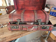 Vintage Style Suitcase Set of 2 - Brown Faux Leather Trunk Storage Boxes  for sale  Shipping to South Africa