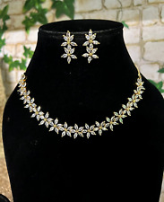 Indian Bollywood Silver Plated Ethnic AD CZ Jewelry Earrings Necklace Bridal Set for sale  Shipping to South Africa