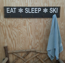 Portatoallas EAT SLEEP SKI, perchero, letrero de madera tallada rústica, decoración de cabina, usado segunda mano  Embacar hacia Argentina